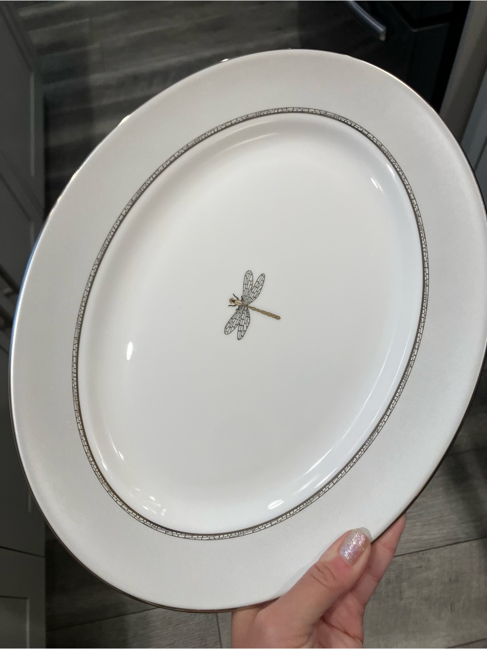 Kate Spade Lenox White Dragonfly China Platter with Silver Accent